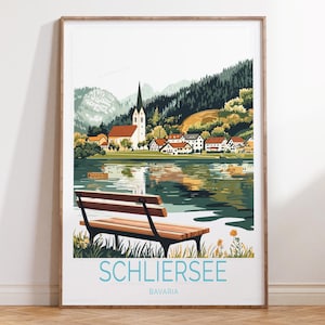 Schliersee Bayern Reisedruck, Bayern-Reiseplakat, Schliersee-Wand-Kunstdruck, personalisierte Reisegeschenke, Wohndekor
