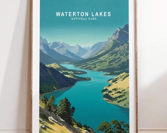 Waterton Lakes Travel Poster, National Park Travel Print, Waterton Lakes National Park Travel Print, Minimalist Travel Poster