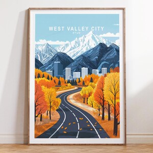 Affiche de voyage de West Valley City dans l'Utah, impression de voyage dans l'Utah, art mural de voyage dans la ville de West Valley, cadeaux d'anniversaire, paysage urbain minimaliste