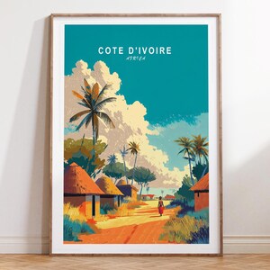 Côte D&#39;ivoire Reiseplakat, Côte D&#39;ivoire Afrika Reisedruck, Afrika Reisedruck, Geburtstagsgeschenke, minimalistische Stadtlandschaft