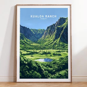 Kualoa Ranch Hawaii Reiseplakat, Kualoa Ranch Wand Kunst Druck, Hawaii Druck, Minimalistisches Reiseplakat, Geburtstagsgeschenke