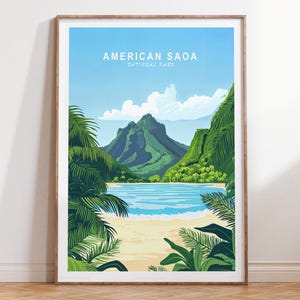 Cartaz de viagem do Parque Nacional da Samoa Americana, Impressão de parede do Parque Nacional, Impressão de viagem da Samoa Americana, Paisagem urbana minimalista, Decoração de casa