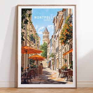 Affiche de voyage Montpellier France, impression voyage France, impression d'art mural Montpellier, affiche de voyage minimaliste, cadeaux de mariage