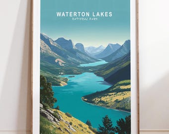 Waterton Lakes National Park Travel Print, National Park Travel Wall Art, Waterton Lakes Travel Poster, Minimalist Travel Poster