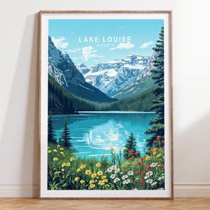 Affiche de voyage Lake Louise en Alberta, impression de voyage en Alberta, art mural voyage Lake Louise, affiche de voyage minimaliste, cadeaux de mariage