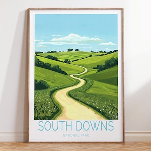 Stampa di viaggio del Parco Nazionale di South Downs, poster di viaggio in Inghilterra, stampa murale di viaggio del South Downs, regali di compleanno, decorazioni per la casa