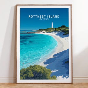 Plakat podróżniczy Rottnest Island, plakat podróżniczy Rottnest Island Australia, wydruk podróżniczy Australia, minimalistyczny plakat podróżniczy