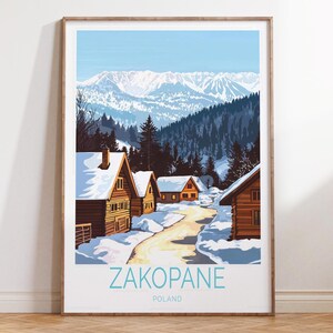 Art mural de voyage à Zakopane en Pologne, affiche d'hiver en Pologne, impression de voyage à Zakopane, cadeaux de voyage personnalisés, cadeaux de mariage
