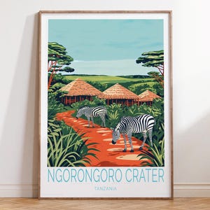 Ngorongoro Crater Tanzania Travel Poster, Tanzania Travel Print, Ngorongoro Wall Art Print, Personalised Gifts, Birthday Gifts