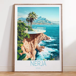Impressão de viagem de Nerja, Espanha, pôster de viagem da Espanha, arte de parede de viagem de Nerja, presentes de aniversário, presentes de casamento, presentes de decoração para casa