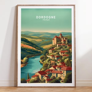 Poster di viaggio sulla Dordogna, stampa murale di viaggio sulla Dordogna, Francia, stampa di viaggio in Francia, poster di viaggio minimalista, regali di nozze