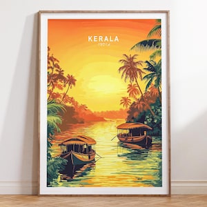 Kerala India Travel Poster, India Travel Print, Kerala Wall Art Print, Housewarming Gifts, Minimalist Travel Poster