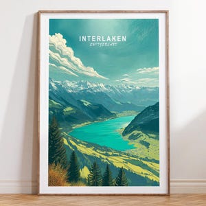 Interlaken Travel Poster, Interlaken Switzerland Wall Art Print, Switzerland Travel Print, Minimalist Cityscape, Home Decor