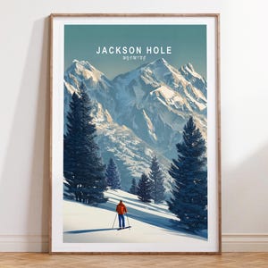 Jackson Hole Ski Druck, Jackson Hole Wyoming Winter Poster, Wyoming Reise Wandkunst, Minimalistisches Reise Poster, Geburtstagsgeschenke