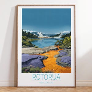 Rotorua New Zealand Travel Poster, Rotorua Travel Print, New Zealand Travel Wall Art, Home Decor Gifts, Wedding Gifts
