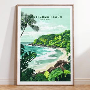 Montezuma Beach Reisewandkunst, Montezuma Strand Costa Rica Reisedruck, Costa Rica Reisedruck, Wohnkultur, minimalistisches Reiseplakat
