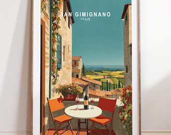 San Gimignano Wall Art Print, San Gimignano Italy Travel Poster, Italy Travel Print, Minimalist Cityscape, House Warming Gifts