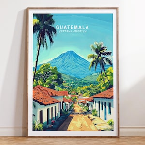Póster de viaje de Guatemala, arte mural de viaje de Guatemala, Centroamérica, impresión de viaje de Centroamérica, póster de viaje minimalista