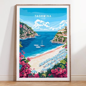 Taormina Italy Travel Print, Italy Travel Poster, Taormina Wall Art Print, Minimalist Travel Poster, Wedding Gifts