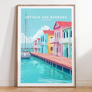 Antigua und Barbuda Reiseplakat, Karibik Wandkunst Druck, Antigua und Barbuda Karibik Reisedruck, minimalistisches Reiseplakat