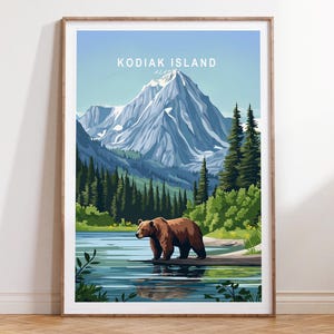 Kodiak Island Travel Wall Art, Alaska Travel Poster, Kodiak Island Alaska Travel Print, Minimalist Cityscape, Wedding Gifts
