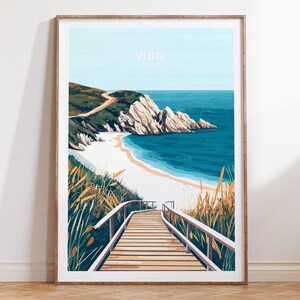 Impression voyage Vigo, art mural voyage en Espagne, affiche de voyage Vigo en Espagne, cadeaux de voyage personnalisés, affiche de voyage minimaliste