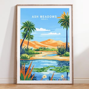 Impresión de viaje de Ash Meadows, arte mural de viaje de Ash Meadows, Nevada, póster de viaje de Nevada, póster de viaje minimalista, decoración del hogar