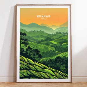 Munnar Indien Reise Poster, Munnar Indien Reise Kunst Druck, minimalistisches Stadtbild, personalisierte Reisegeschenke