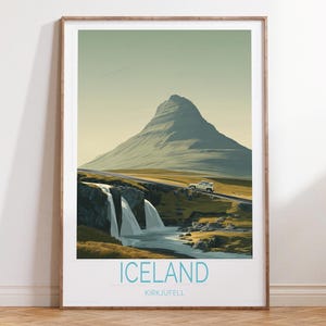 Iceland Kirkjufell Travel Print, Iceland Travel Poster, Kirkjufell Wall Art Print, House Warming Gifts, Birthday Gifts