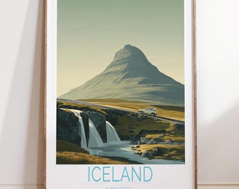 Iceland Kirkjufell Travel Print, Iceland Travel Poster, Kirkjufell Wall Art Print, House Warming Gifts, Birthday Gifts