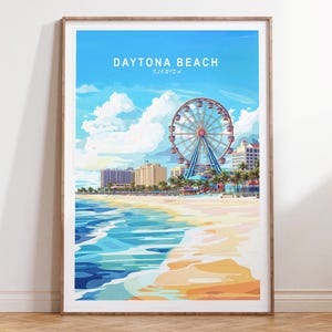 Póster de viaje de Daytona Beach, Florida, Impresión de viaje de Florida, Impresión de arte mural de Daytona Beach, Regalos de inauguración de la casa, Regalos de boda
