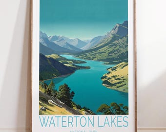 Waterton Lakes National Park Travel Print, National Park Wall Art Print, Waterton Lakes Travel Poster, Birthday Gifts