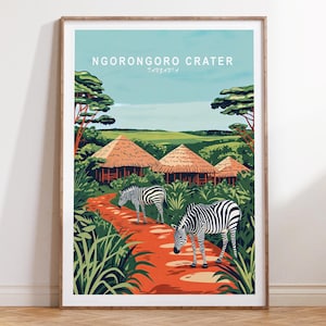 Ngorongoro Crater Travel Wall Art, Tanzania Travel Poster, Ngorongoro Tanzania Travel Print, Minimalist Cityscape, Wedding Gifts
