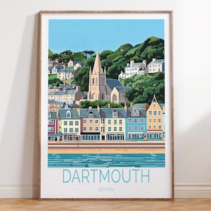 Dartmouth Devon Travel Poster, Devon Travel Wall Art, Dartmouth Travel Print, Custom Travel Poster, Wedding Gifts