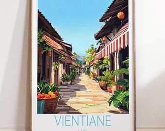 Vientiane Laos Travel Poster, Laos Travel Wall Art, Vientiane Travel Print, Home Decor Gifts, Personalised Travel Gifts