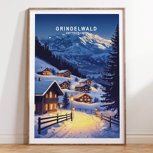 Grindelwald Ski Druck, Schweiz Reisewandkunst, Grindelwald Schweiz Winter Poster, Minimalistisches Reiseplakat