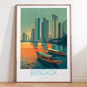 Bangkok Thailand Travel Poster, Bangkok Travel Print, Thailand Travel Wall Art, Birthday Present, House Warming Gifts