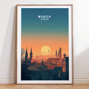 Munich Wall Art Print, Germany Travel Poster, Munich Germany Travel Print, Birthday Present, Minimalist Cityscape