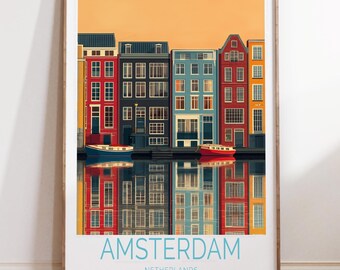 Amsterdam Travel Print -  Netherlands, Amsterdam Travel Poster, Netherlands Print, Netherlands Poster, Travel Wall Art, Amsterdam Print