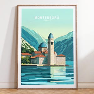 Arte mural de viajes a Montenegro, póster de viajes a Europa, impresión de viajes a Montenegro y Europa, paisaje urbano minimalista, regalos de cumpleaños