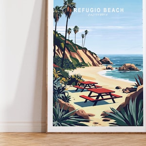Refugio Beach Wand Kunst Druck, Kalifornien Reise Poster, Refugio Strand Kalifornien Reise Druck, minimalistische Stadtansicht, House Warming Geschenke