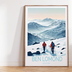 Póster de viaje a Escocia por Ben Lomond, impresión de viaje al parque nacional Ben Lomond, impresión de arte mural escocés, póster de viaje personalizado, regalos de cumpleaños