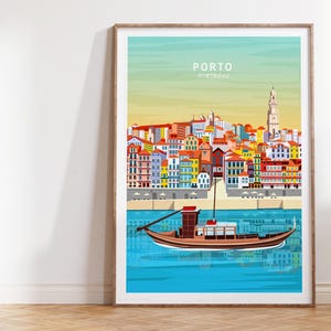 Art mural de la ville de Porto, impression d'art mural Portu Portugal, impression de voyage à Portu, affiche de voyage minimaliste, cadeaux personnalisés