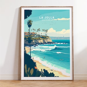 La Jolla California Coastal Travel Poster, La Jolla San Diego Poster, California La jolla Travel Wall Art, San Diego California Travel Gift