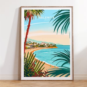 Valencia Spain Travel Poster, Spain Travel Wall Art Print, Valencia Coastal Print, Personalised Gifts, Birthday Gifts