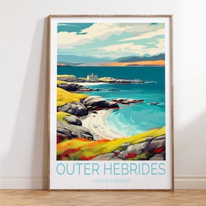 Äußere Hebriden Reiseplakat, Äußere Hebriden Großbritannien Reise-Wandkunst, Äußere Hebriden-Reise-Wandkunst, Geschenk des Reisenden
