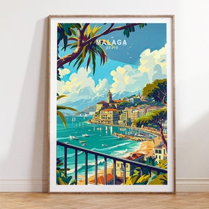 Malaga Spain Travel Print, Spain Travel Wall Decor, Malaga Spain Coastal Poster, Birthday Gifts, Personalized Present