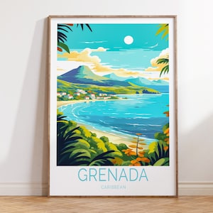 Grenada Island Travel Poster, Grenada Caribbean Travel Wall Art, Caribbean Travel Print, Birthday Present, Home Decor Gifts