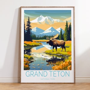 Grand Teton Nationalpark Reiseplakat, Grand Teton Wyoming Plakat, Grand Teton Wyoming Nationalpark Reisewandkunst, Wyoming Reisegeschenk