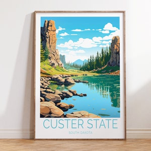 Póster de viaje personalizado de Custer State, Dakota del Sur, póster de Dakota del Sur, arte de pared, impresión de viaje de Custer State, regalos de decoración del hogar